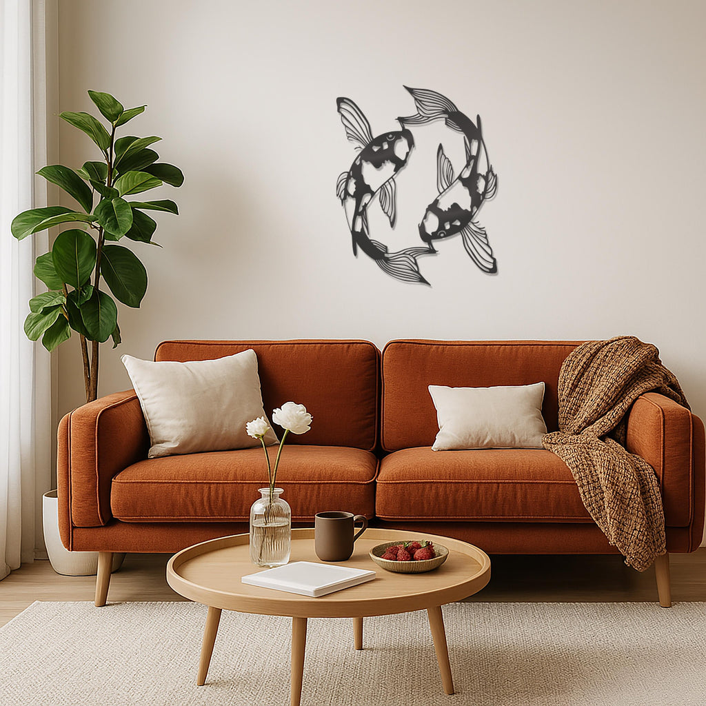 Koi Fish Metal Wall Art, Zen Garden Wall Decor, Japanese Fish Wall Sculpture, Tranquil Lake Decor,Minimalist Asian Inspired Artwork,Wall Art