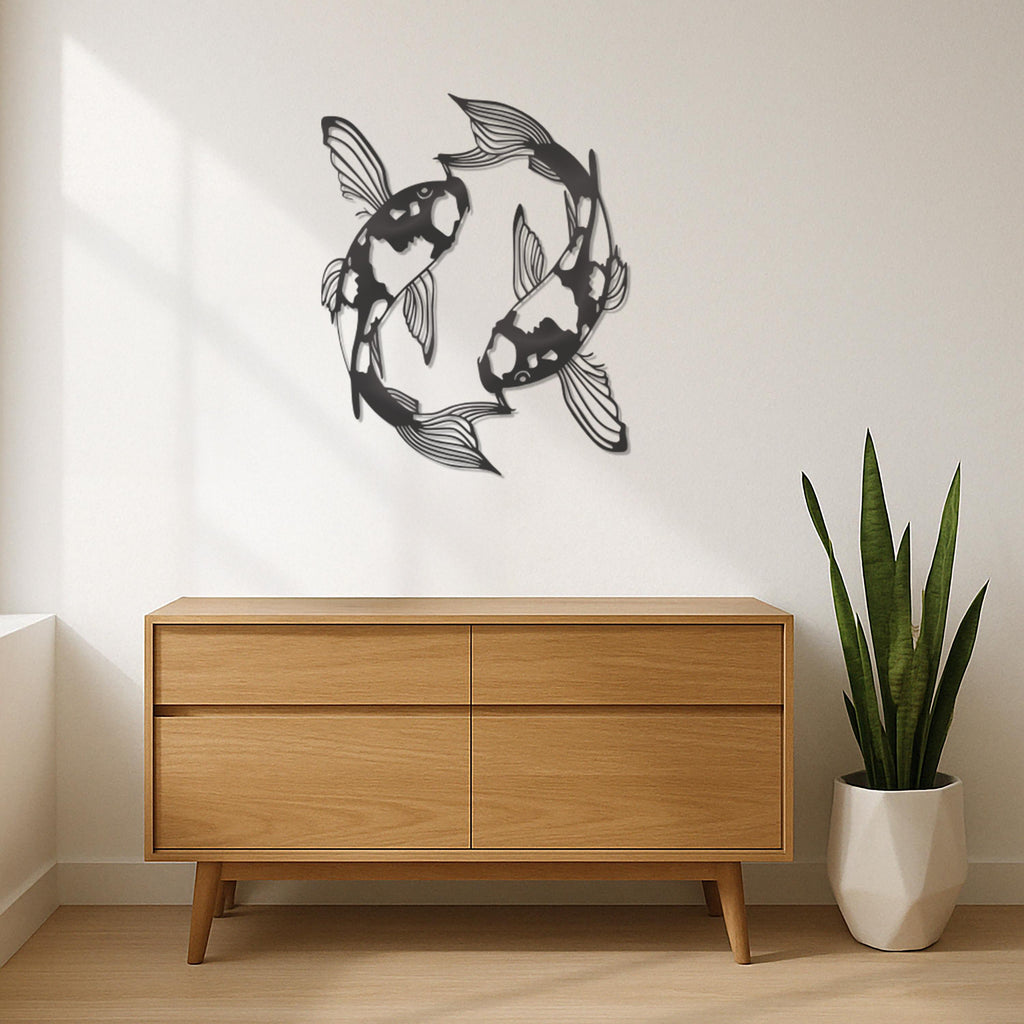 Koi Fish Metal Wall Art, Zen Garden Wall Decor, Japanese Fish Wall Sculpture, Tranquil Lake Decor,Minimalist Asian Inspired Artwork,Wall Art