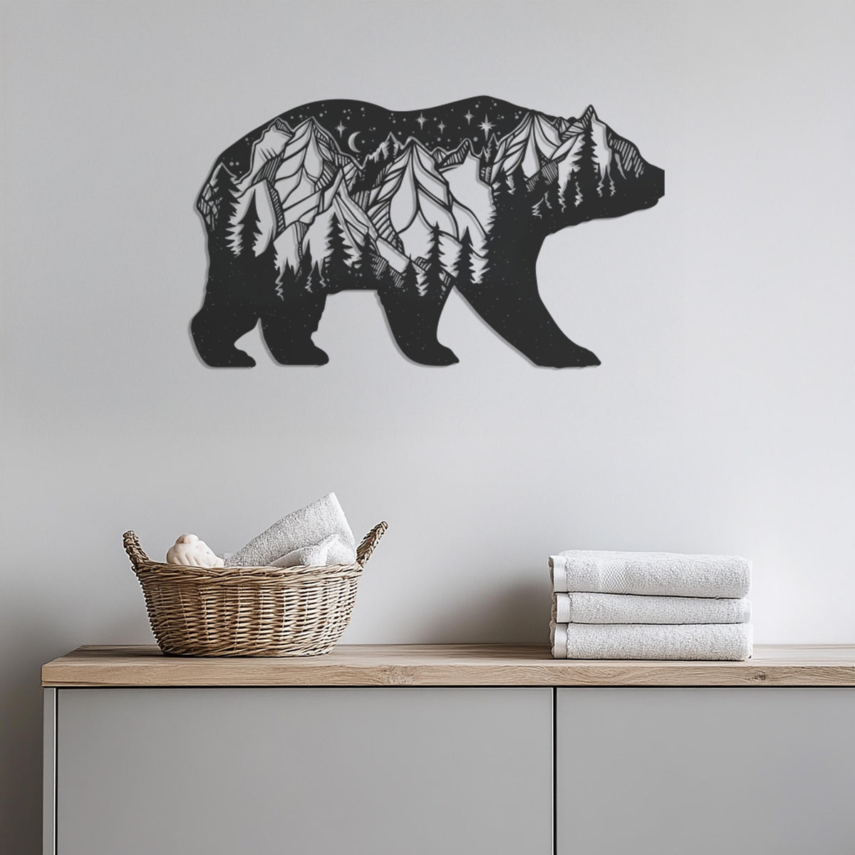 Bear Metal Wall Art, Mountain Bear Wall Decor, Nature Wildlife Wall Hanging, Rustic Cabin Wall Decor, Outdoor Adventure Metal Bear Decor