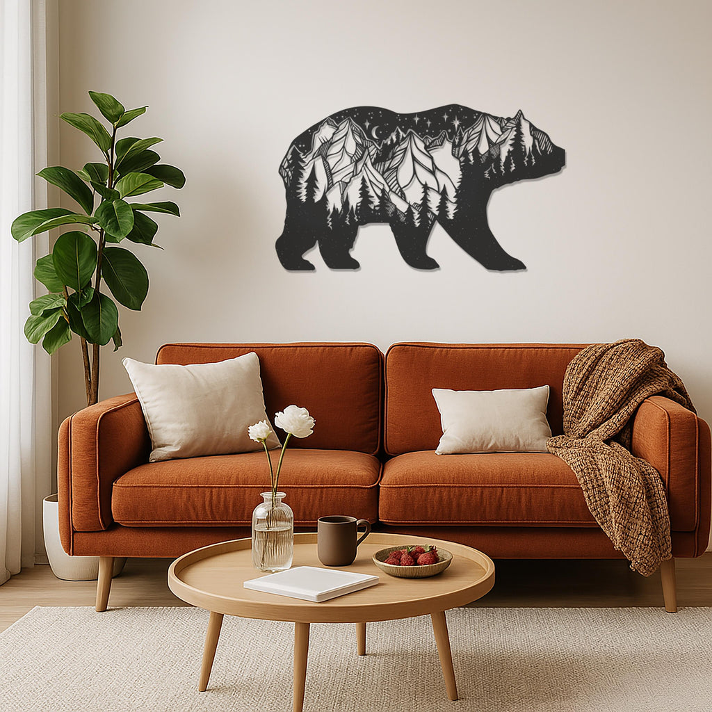 Bear Metal Wall Art, Mountain Bear Wall Decor, Nature Wildlife Wall Hanging, Rustic Cabin Wall Decor, Outdoor Adventure Metal Bear Decor