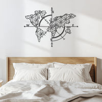 World Map Compass Metal Wall Art, Geometric World Map Decor, Modern Wall Hanging, Travel Lover Gift,Metal Compass Wall Art for Home,Wall Art 5