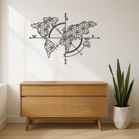 World Map Compass Metal Wall Art, Geometric World Map Decor, Modern Wall Hanging, Travel Lover Gift,Metal Compass Wall Art for Home,Wall Art 6