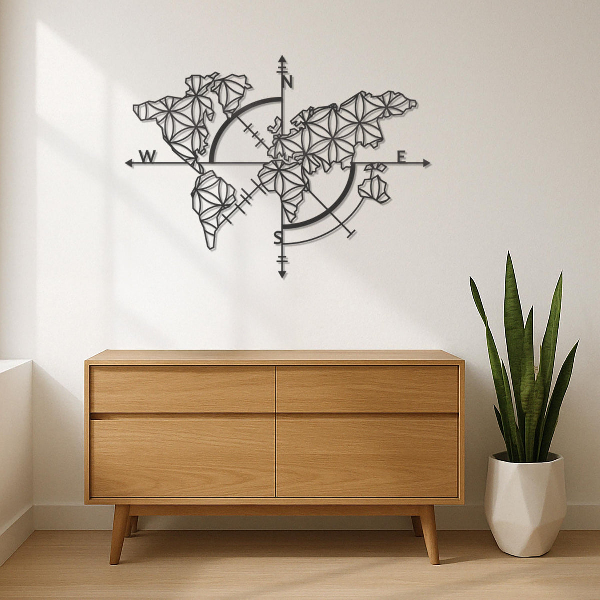 World Map Compass Metal Wall Art, Geometric World Map Decor, Modern Wall Hanging, Travel Lover Gift,Metal Compass Wall Art for Home,Wall Art