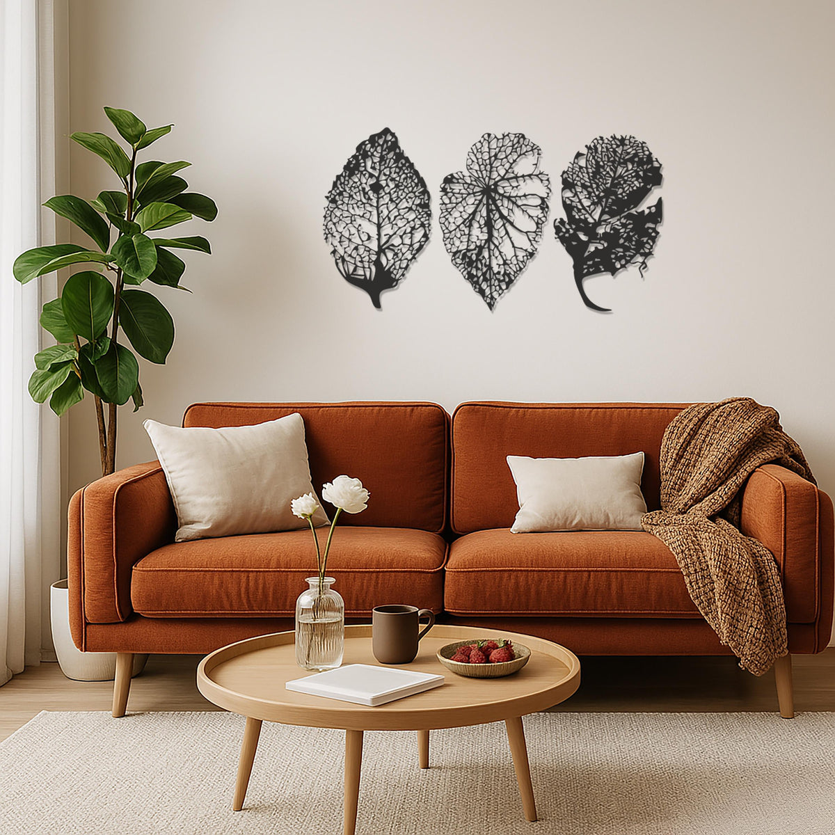 Leaf Metal Wall Art Set, Botanical Wall Decor, Nature Inspired Wall Hanging, Modern Leaf Art Panels, Minimalist Metal Wall Decor, Wall Art