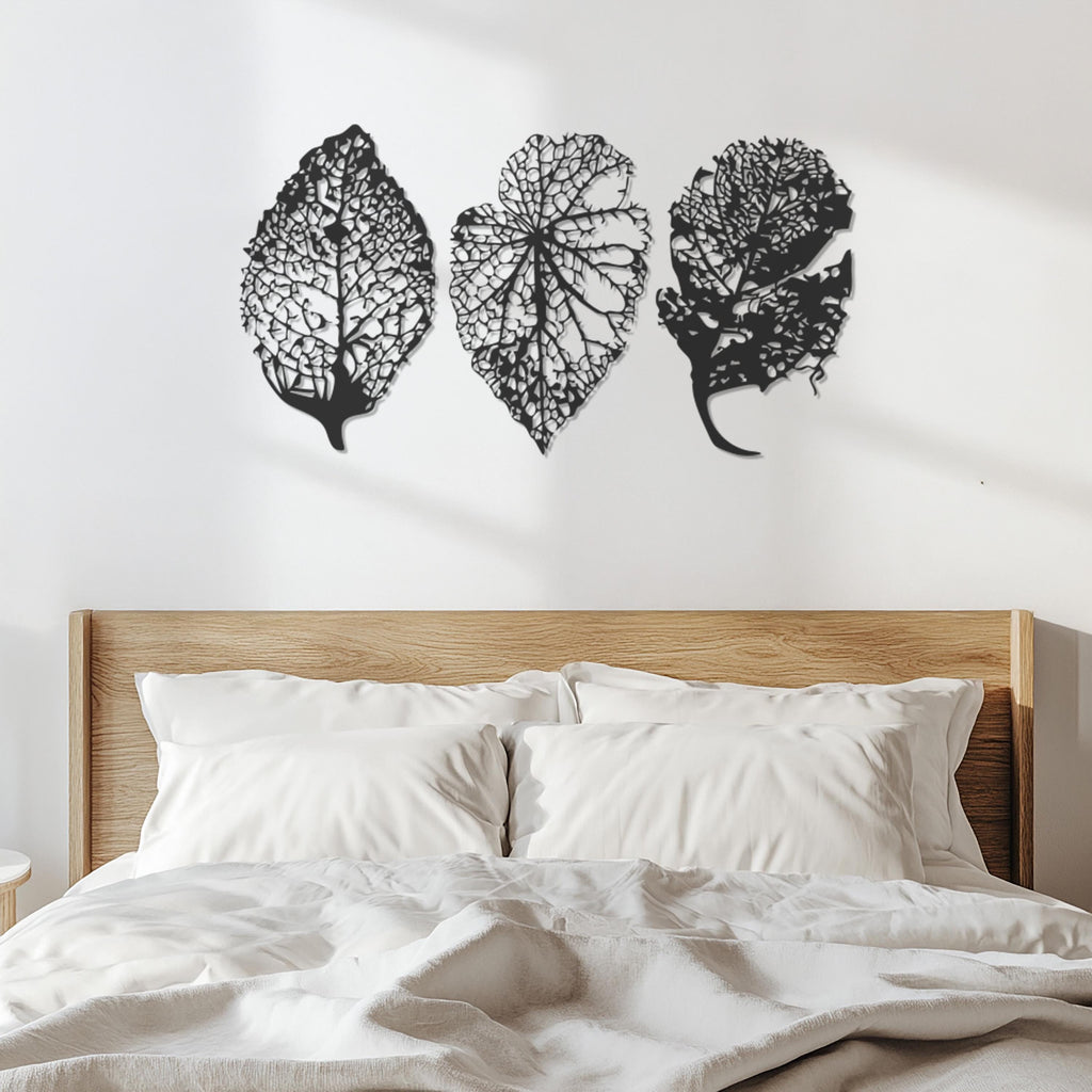 Leaf Metal Wall Art Set, Botanical Wall Decor, Nature Inspired Wall Hanging, Modern Leaf Art Panels, Minimalist Metal Wall Decor, Wall Art