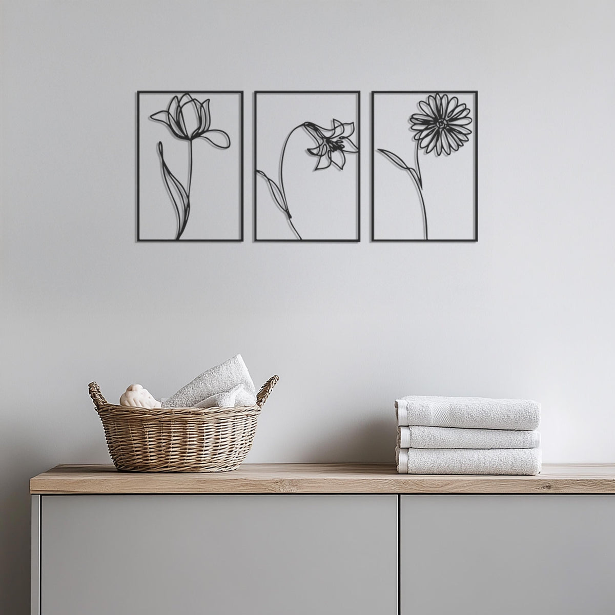 Flower Metal Wall Art Set, Minimalist Botanical Wall Decor, Modern Floral Metal Panel, Nature Inspired Wall Hanging,Modern Garden Home Decor