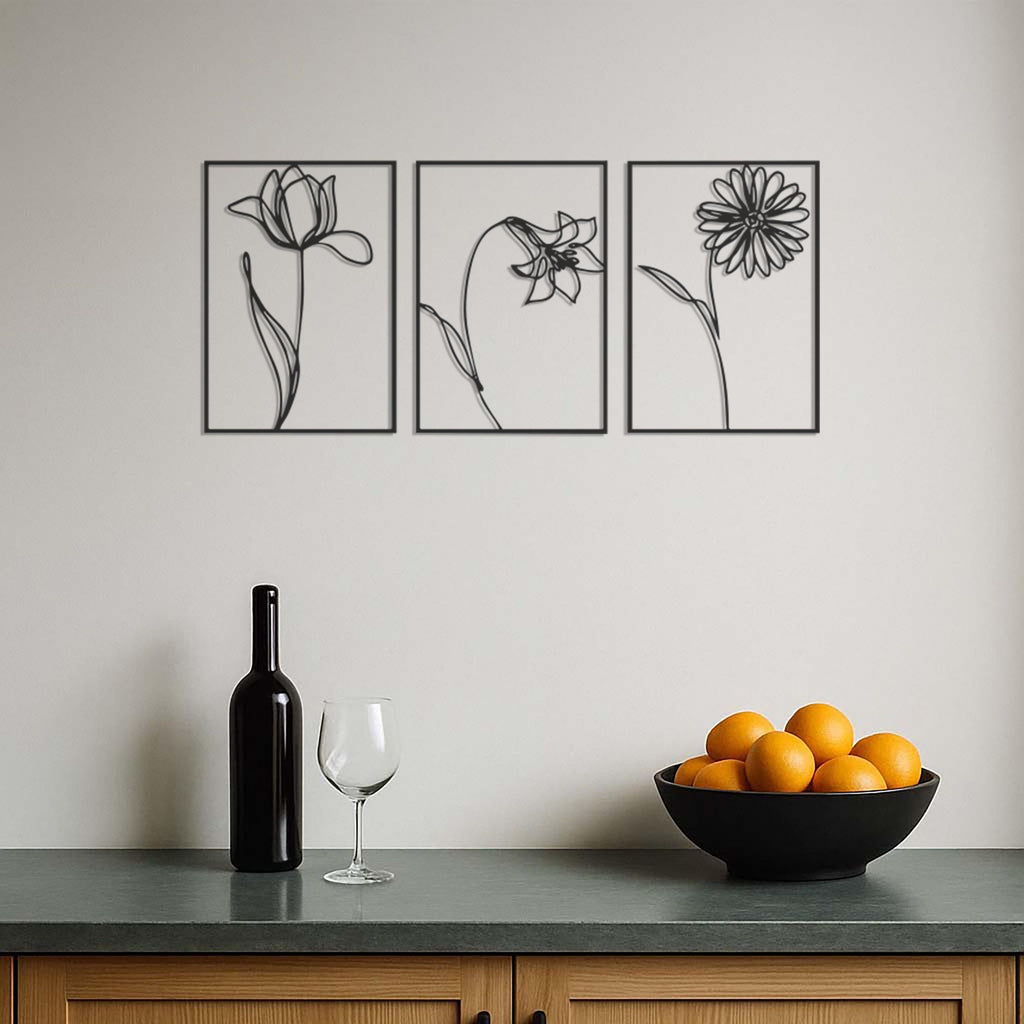 Flower Metal Wall Art Set, Minimalist Botanical Wall Decor, Modern Floral Metal Panel, Nature Inspired Wall Hanging,Modern Garden Home Decor