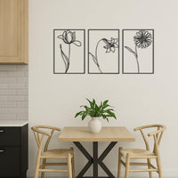 Flower Metal Wall Art Set, Minimalist Botanical Wall Decor, Modern Floral Metal Panel, Nature Inspired Wall Hanging,Modern Garden Home Decor 3