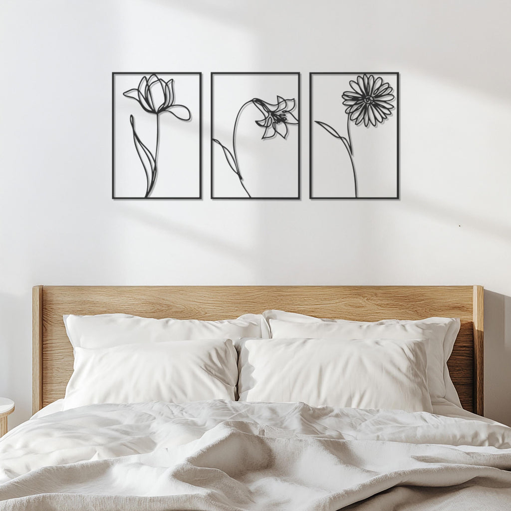 Flower Metal Wall Art Set, Minimalist Botanical Wall Decor, Modern Floral Metal Panel, Nature Inspired Wall Hanging,Modern Garden Home Decor
