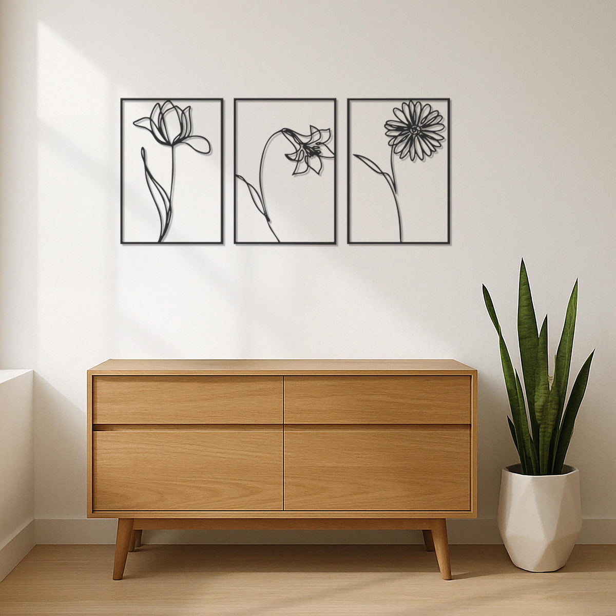 Flower Metal Wall Art Set, Minimalist Botanical Wall Decor, Modern Floral Metal Panel, Nature Inspired Wall Hanging,Modern Garden Home Decor