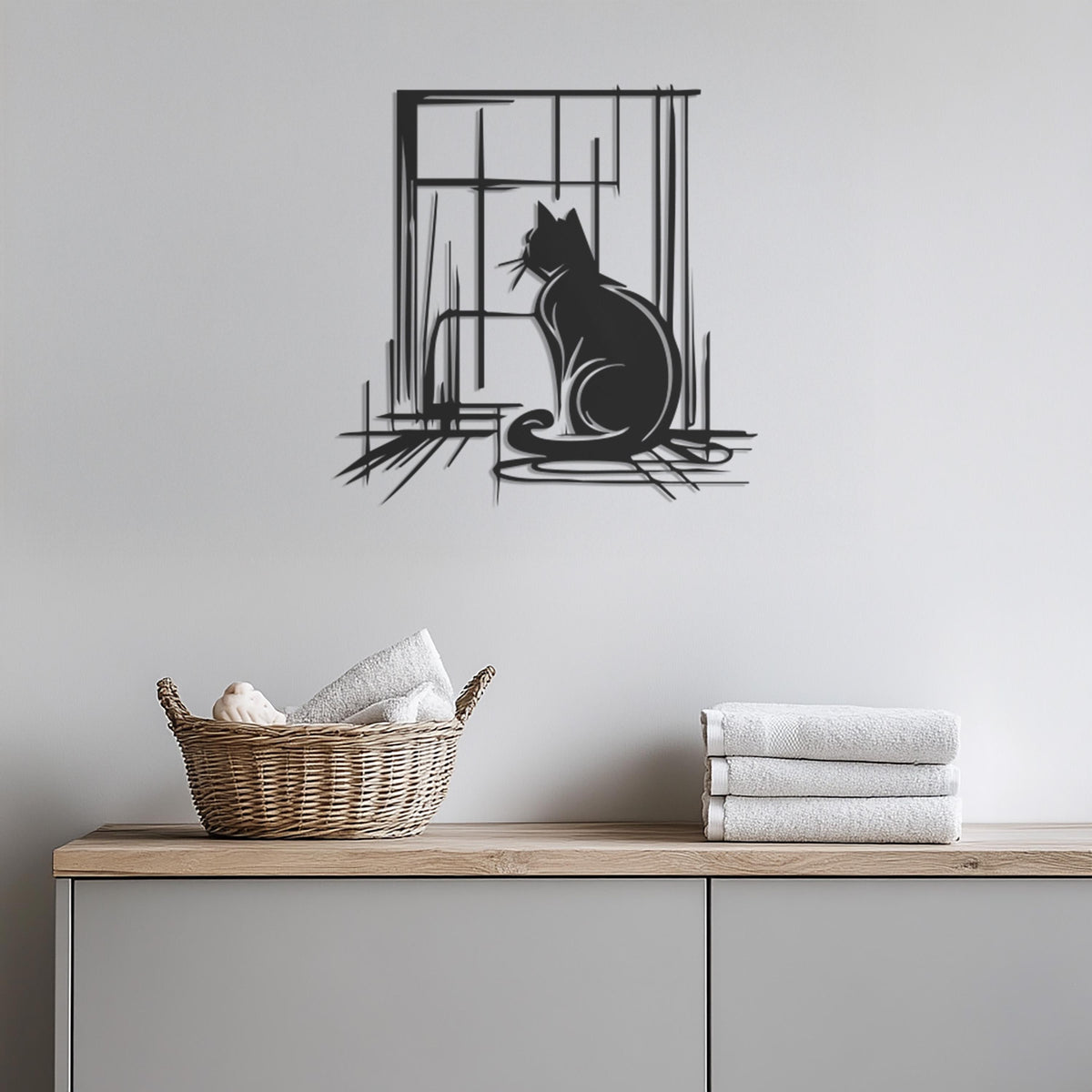 Cat Looking Out Window Metal Wall Art, Minimalist Cat Wall Decor, Modern Pet Lover Gift, Cozy Home Wall Hanging,Cat Lover Metal Art,Wall Art