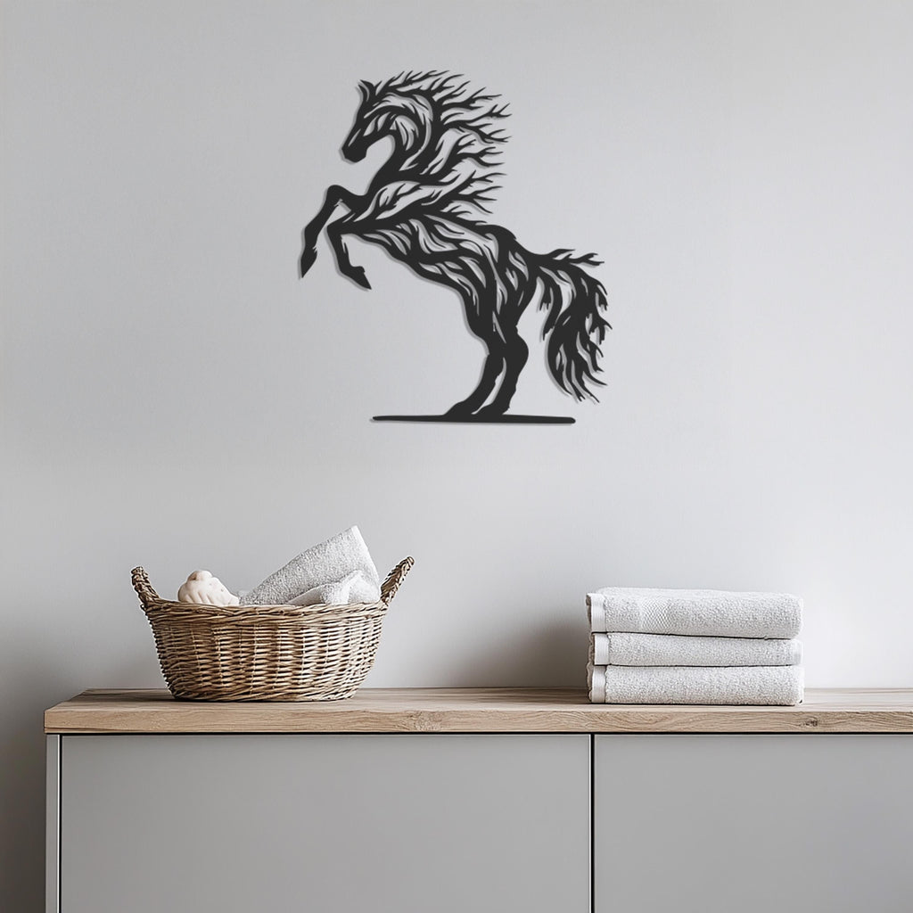 Metal Horse Wall Art, Tree Shaped Horse Decor, Rustic Horse Metal Wall Hanging, Equestrian Wall Art, Farmhouse Animal Wall Decor,Wall Art
