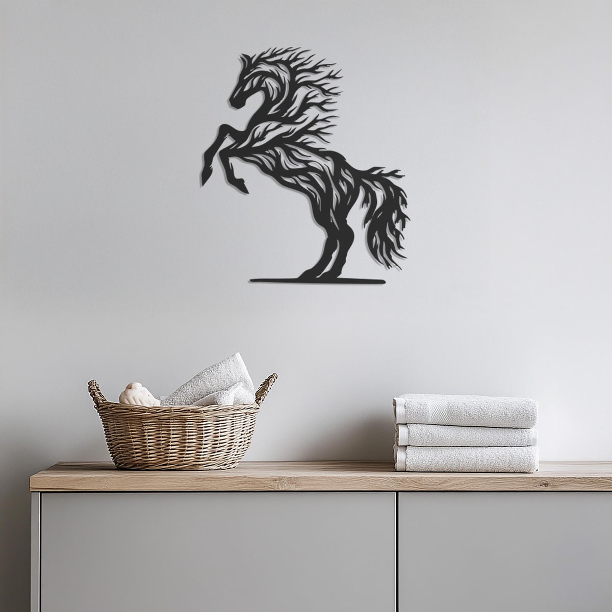 Metal Horse Wall Art, Tree Shaped Horse Decor, Rustic Horse Metal Wall Hanging, Equestrian Wall Art, Farmhouse Animal Wall Decor,Wall Art