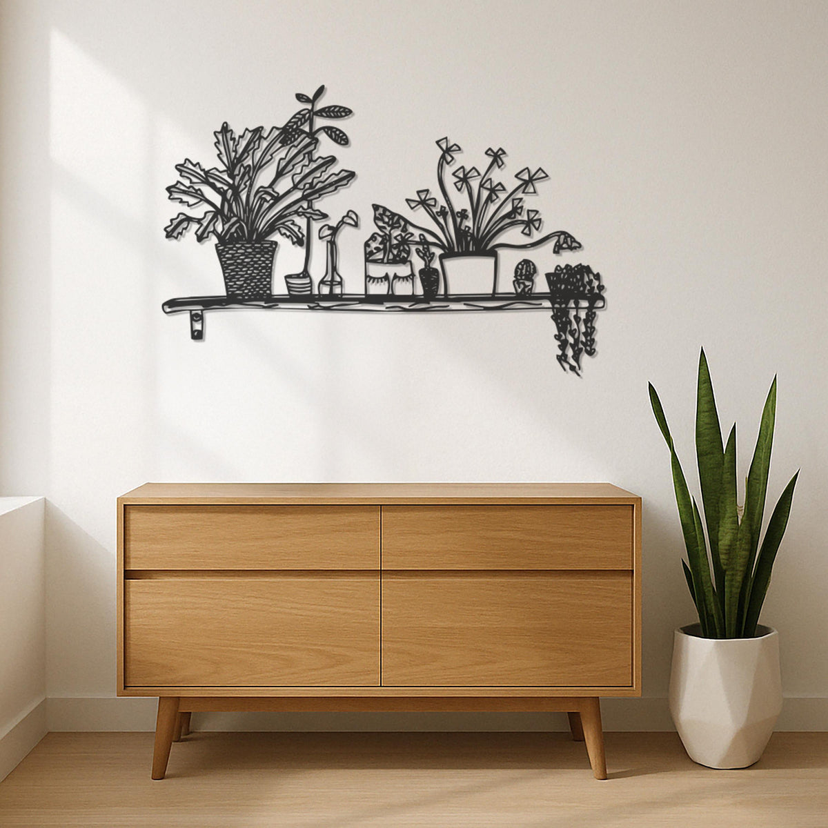 Metal Plant Wall Art, Botanical Shelf Decor, Indoor Plants Metal Wall Hanging, Modern Greenery Home Decor, Flower Pot Wall Art, Wall Art