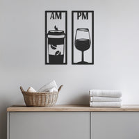 Metal Coffee Wine Wall Art, AM PM Kitchen Wall Decor, Bar Wall Art Metal, Coffee Lover Gift,Modern Wine Lover Sign, Modern Metal Wall Decor 1