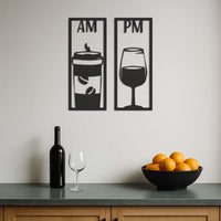 Metal Coffee Wine Wall Art, AM PM Kitchen Wall Decor, Bar Wall Art Metal, Coffee Lover Gift,Modern Wine Lover Sign, Modern Metal Wall Decor 2