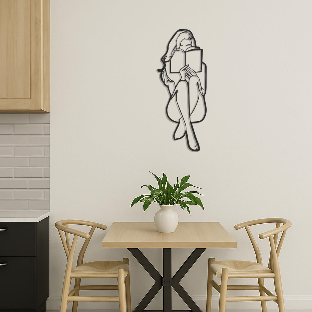 Reading Woman Wall Art, Book Lover Metal Wall Decor, Minimalist Metal Woman Art, Modern Home Office Decor, Modern Library Reading Room Decor