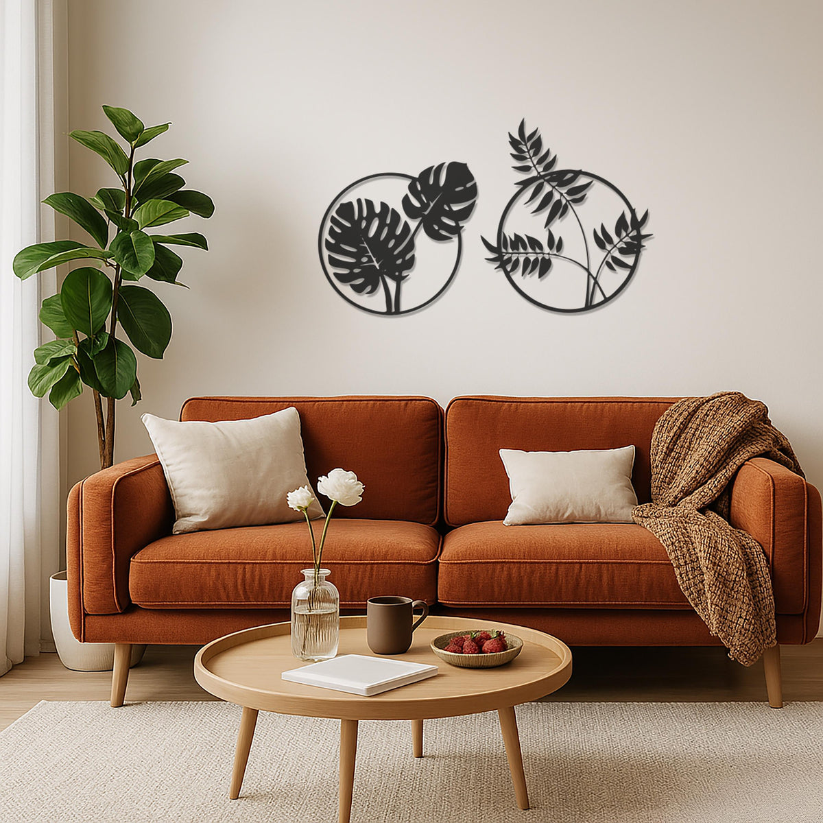 Leaf Wall Art, Metal Plant Decor, Modern Botanical Wall Art, Minimalist Leaves Metal Wall Hanging, Tropical Boho Home Decor for Living Room
