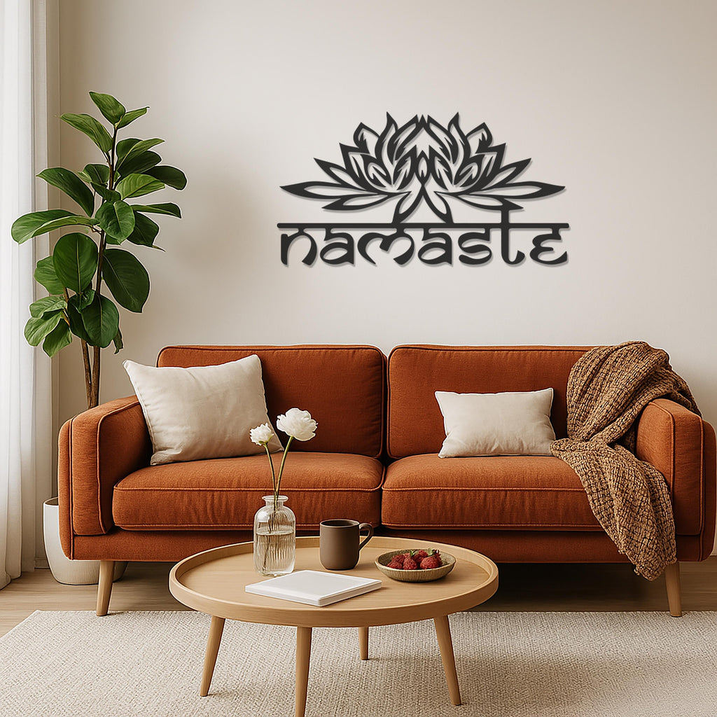 Namaste Wall Art, Lotus Flower Metal Wall Decor, Yoga Studio Wall Hanging, Meditation Room Decor, Spiritual Metal Art, Boho Home Accent