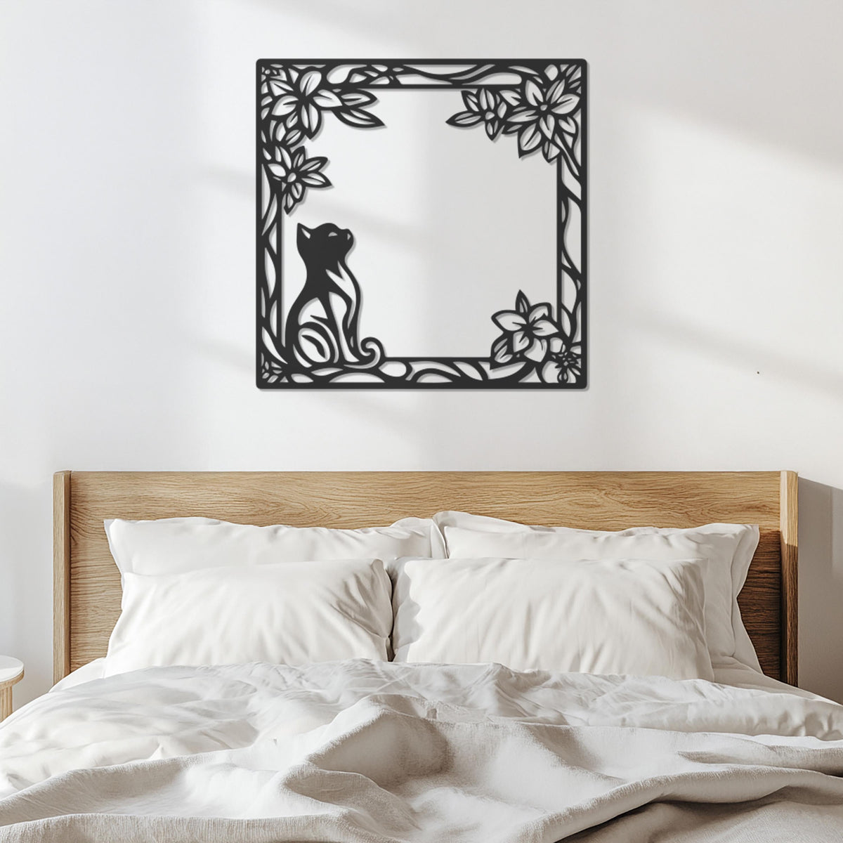 Cat Metal Wall Art, Floral Cat Wall Decor, Cat Lover Gift, Minimalist Metal Art, Cat Frame Wall Hanging, Nature Inspired Cat Wall Panel