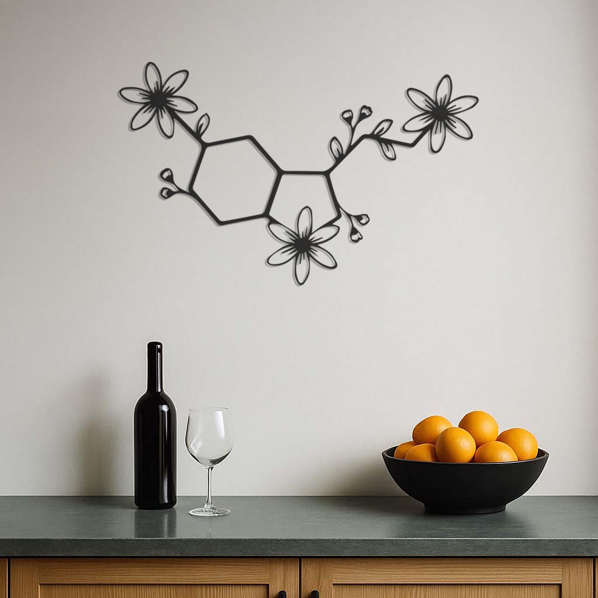 Serotonin Molecule Wall Art, Floral Chemical Wall Decor, Science Wall Hanging, Metal Molecular Art, Serotonin Decor for Home and Office