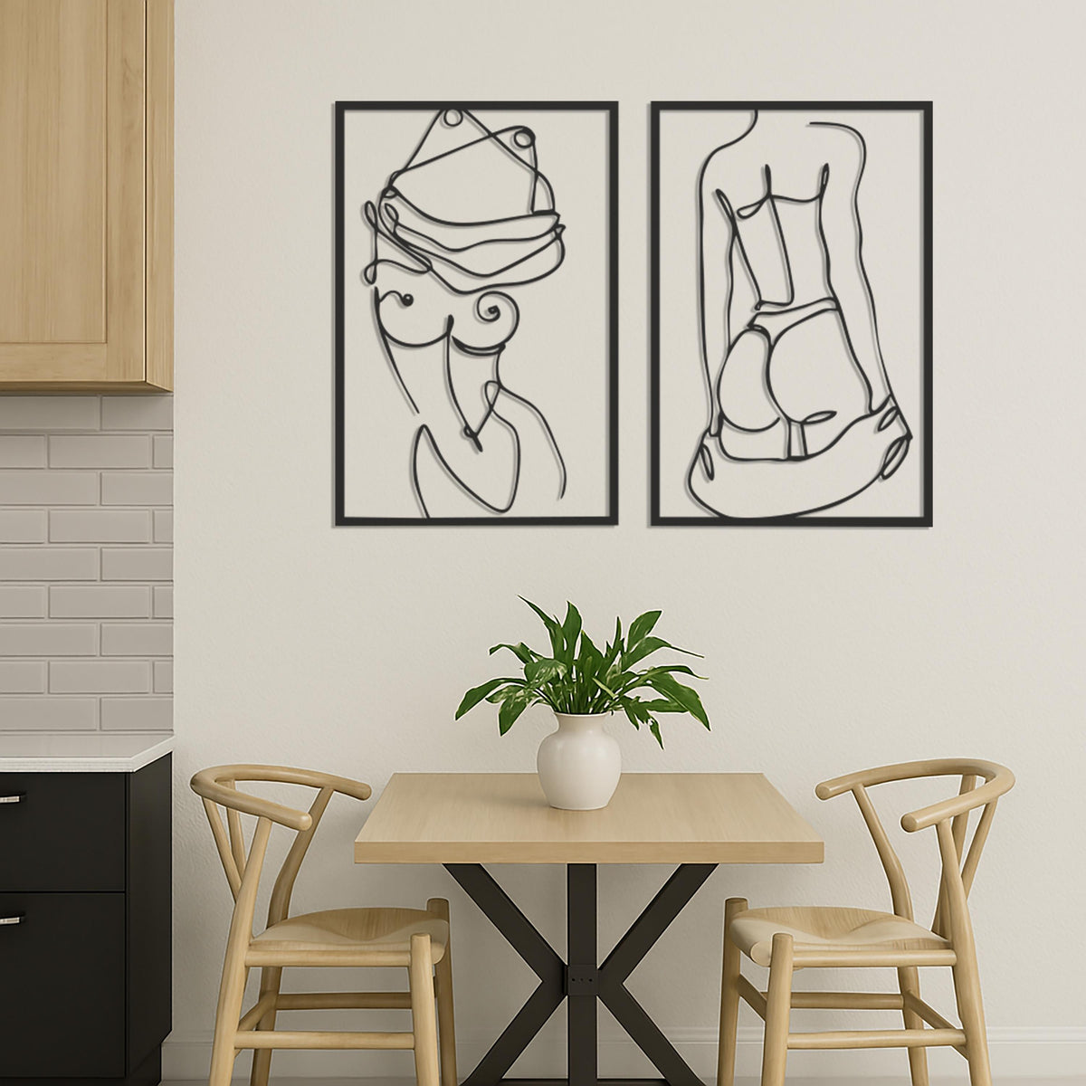 Metal Wall Art Set of 2, Female Body Line Art Decor, Nude Woman Wall Hanging, Minimalist Boho Wall Decor for Bedroom, Living Room Gift Idea