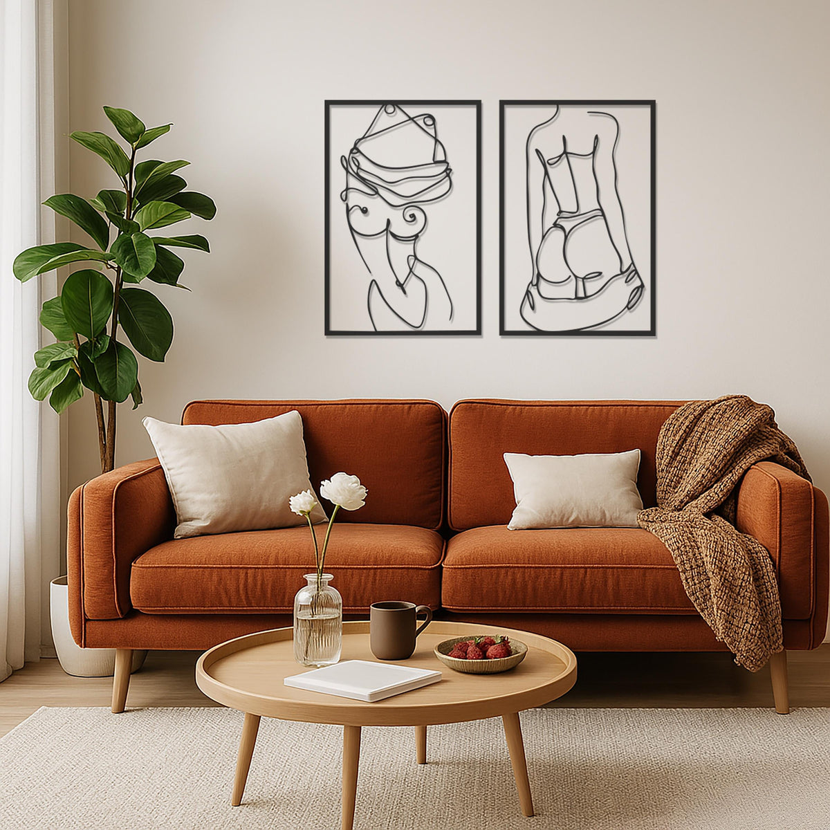 Metal Wall Art Set of 2, Female Body Line Art Decor, Nude Woman Wall Hanging, Minimalist Boho Wall Decor for Bedroom, Living Room Gift Idea
