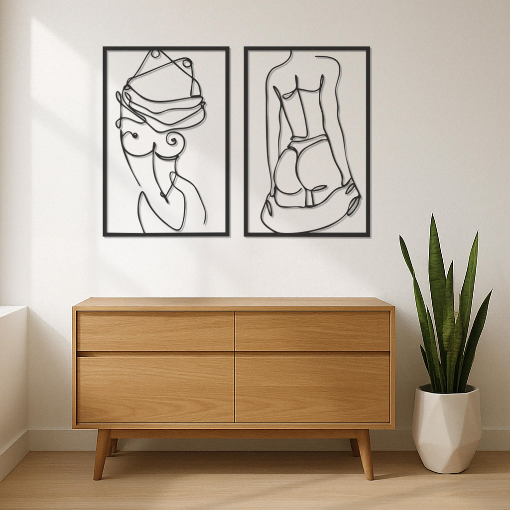 Metal Wall Art Set of 2, Female Body Line Art Decor, Nude Woman Wall Hanging, Minimalist Boho Wall Decor for Bedroom, Living Room Gift Idea