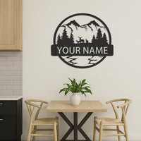 Custom Mountain Scene Metal Wall Art With Deer, Forest Home Sign For Living Room Or Cabin, Personalized Nature Decor Gift For Him, Wall Art 3