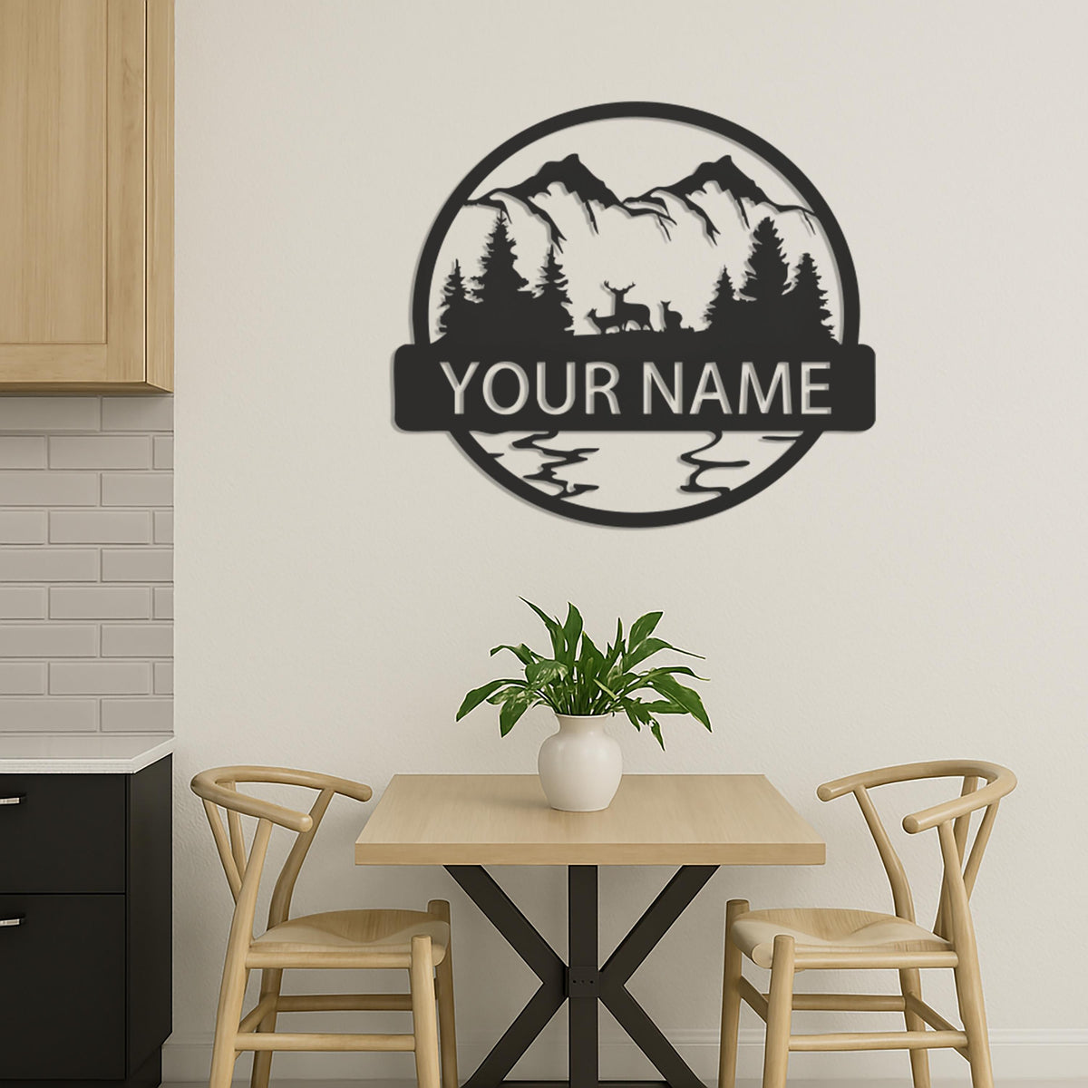 Custom Mountain Scene Metal Wall Art With Deer, Forest Home Sign For Living Room Or Cabin, Personalized Nature Decor Gift For Him, Wall Art