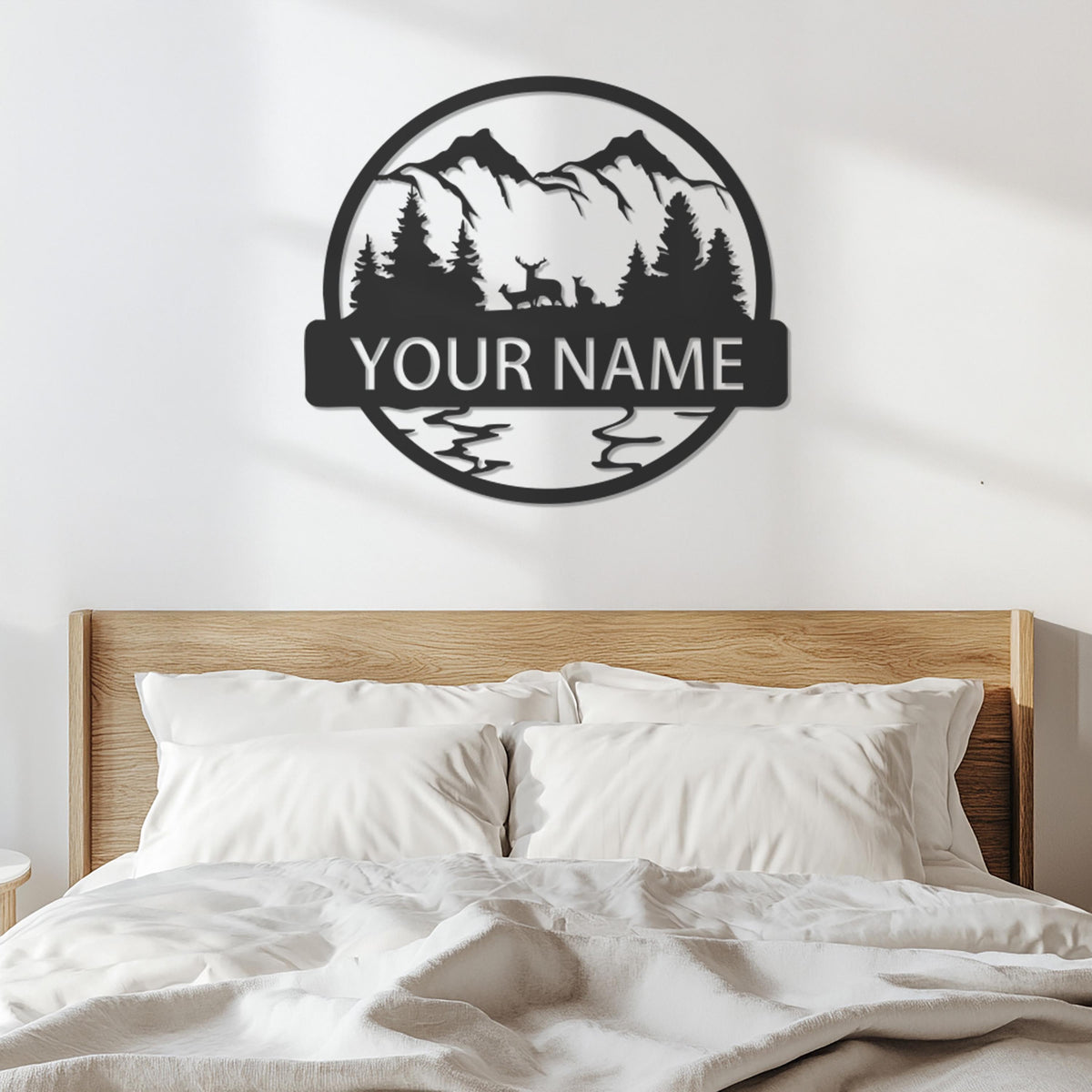 Custom Mountain Scene Metal Wall Art With Deer, Forest Home Sign For Living Room Or Cabin, Personalized Nature Decor Gift For Him, Wall Art