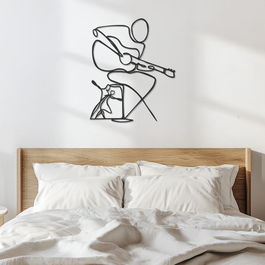 Minimalist Guitarist Metal Wall Art, One Line Musician Wall Decor For Studio Or Living Room, Modern Music Lover Gift For Him Or Her,Wall Art