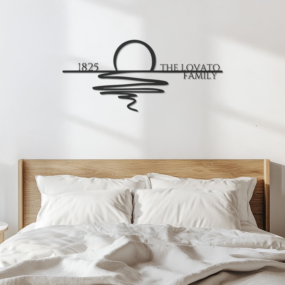 Custom Family Name Metal Wall Art With Sun And Waves Design, Modern Personalized Line Art Decor For Living Room Or Entryway Gift, Wall Art