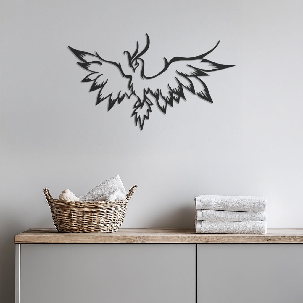 Phoenix Metal Wall Art,Flying Firebird Silhouette Decor For Living Room Or Office,Inspirational Bird Sign Gift For Mythology Lovers,Wall Art