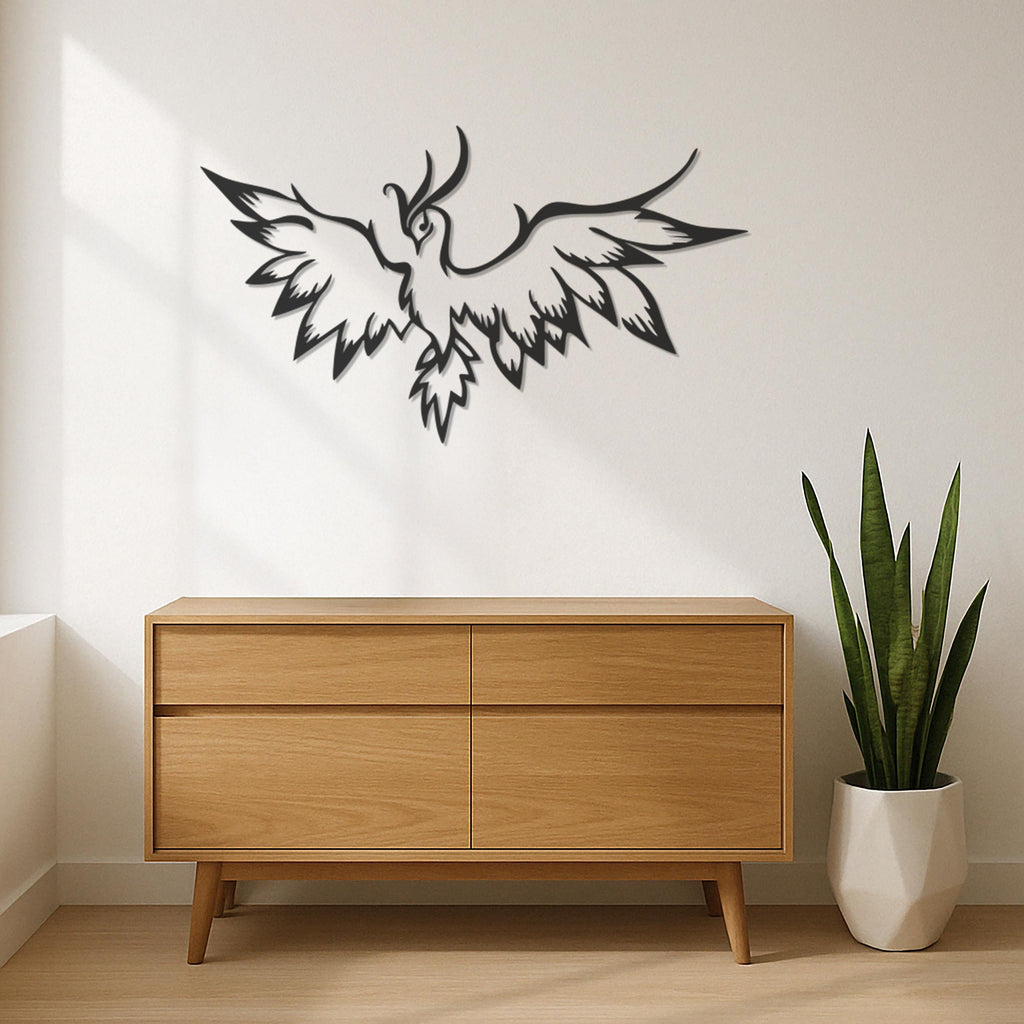 Phoenix Metal Wall Art,Flying Firebird Silhouette Decor For Living Room Or Office,Inspirational Bird Sign Gift For Mythology Lovers,Wall Art