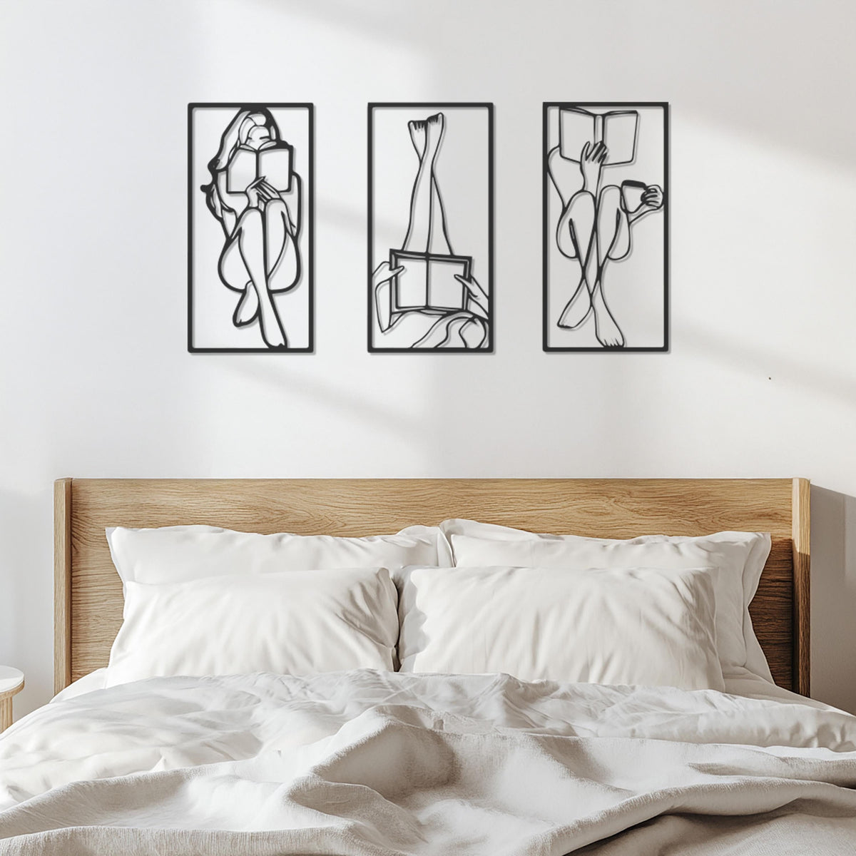 Book Lover Metal Wall Art Set of 3, Minimalist Reading Woman Silhouette Decor, Modern Bedroom Or Study Gift For Readers And Writers,Wall Art