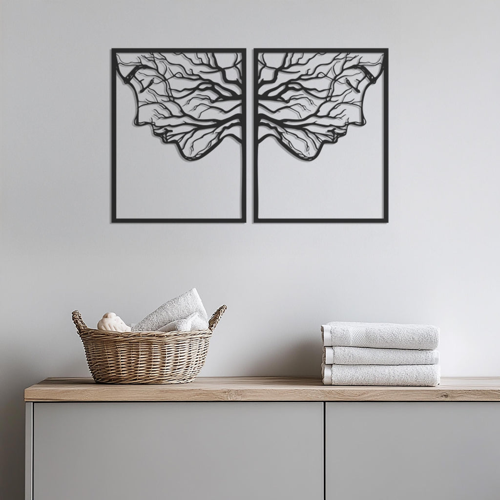 Couple Face Metal Wall Art Set Of 2, Tree Branch Silhouette Modern Abstract Decor For Bedroom Or Living Room, Connection Love Gift, Wall Art
