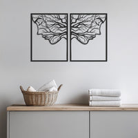 Couple Face Metal Wall Art Set Of 2, Tree Branch Silhouette Modern Abstract Decor For Bedroom Or Living Room, Connection Love Gift, Wall Art 1