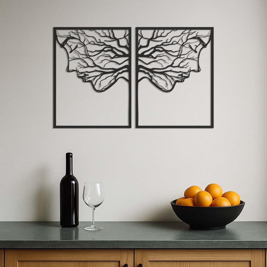 Couple Face Metal Wall Art Set Of 2, Tree Branch Silhouette Modern Abstract Decor For Bedroom Or Living Room, Connection Love Gift, Wall Art