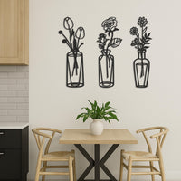 Metal Flower Vase Wall Art Set of 3, Minimalist Line Art Floral Trio For Living Room Or Bedroom, Modern Botanical Metal Decor, Wall Art 3
