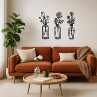 Metal Flower Vase Wall Art Set of 3, Minimalist Line Art Floral Trio For Living Room Or Bedroom, Modern Botanical Metal Decor, Wall Art 4