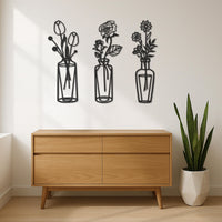 Metal Flower Vase Wall Art Set of 3, Minimalist Line Art Floral Trio For Living Room Or Bedroom, Modern Botanical Metal Decor, Wall Art 6
