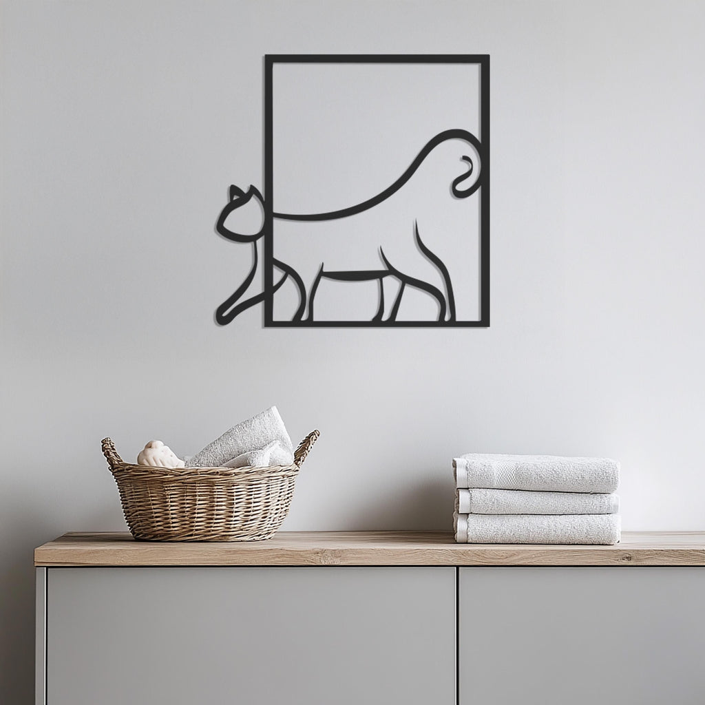 Minimalist Cat Metal Wall Art, Modern Framed Kitty Silhouette For Cat Lover Decor, Cute Feline Home Decoration For Living Room Or Entryway