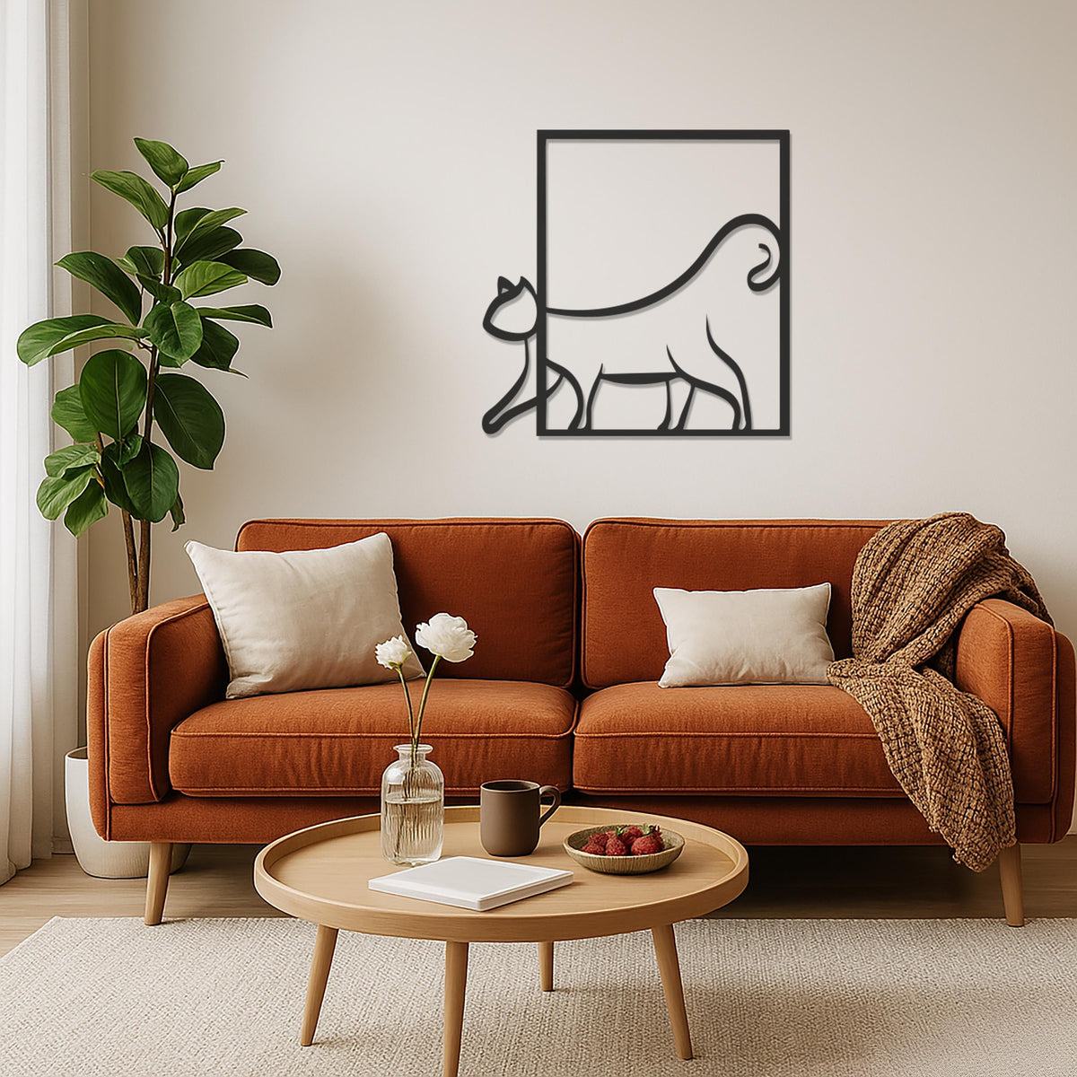 Minimalist Cat Metal Wall Art, Modern Framed Kitty Silhouette For Cat Lover Decor, Cute Feline Home Decoration For Living Room Or Entryway