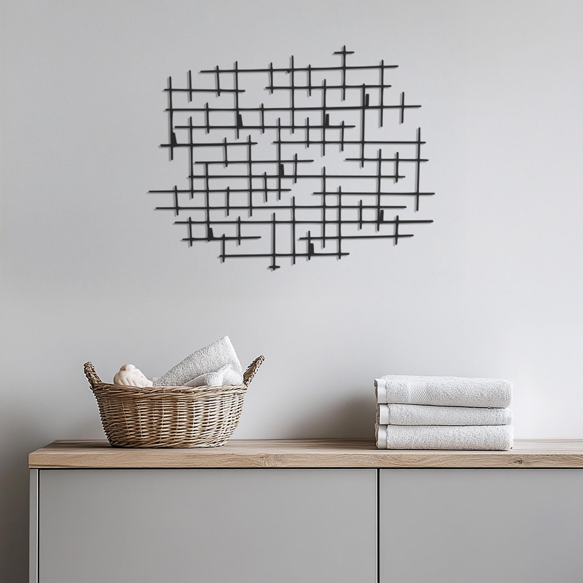 Geometric Metal Wall Art for Modern Living Room, Abstract Industrial Line Pattern Wall Sculpture, Large Minimalist Wall Decor, Wall Art
