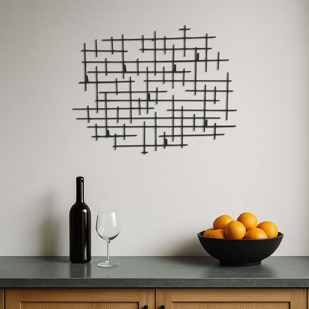 Geometric Metal Wall Art for Modern Living Room, Abstract Industrial Line Pattern Wall Sculpture, Large Minimalist Wall Decor, Wall Art