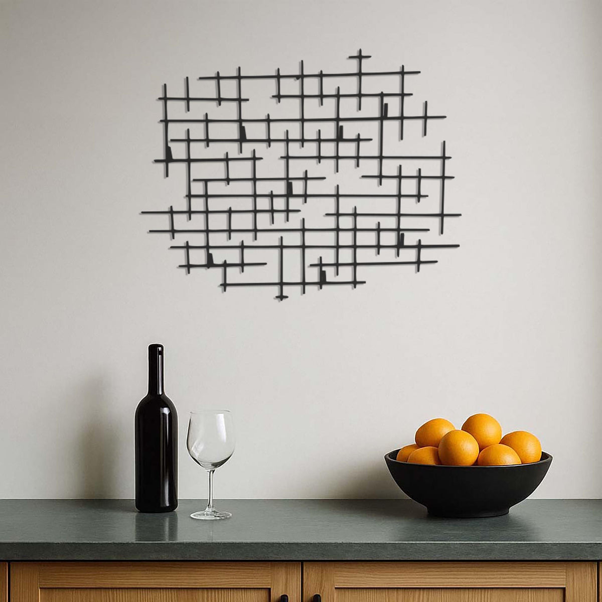 Geometric Metal Wall Art for Modern Living Room, Abstract Industrial Line Pattern Wall Sculpture, Large Minimalist Wall Decor, Wall Art