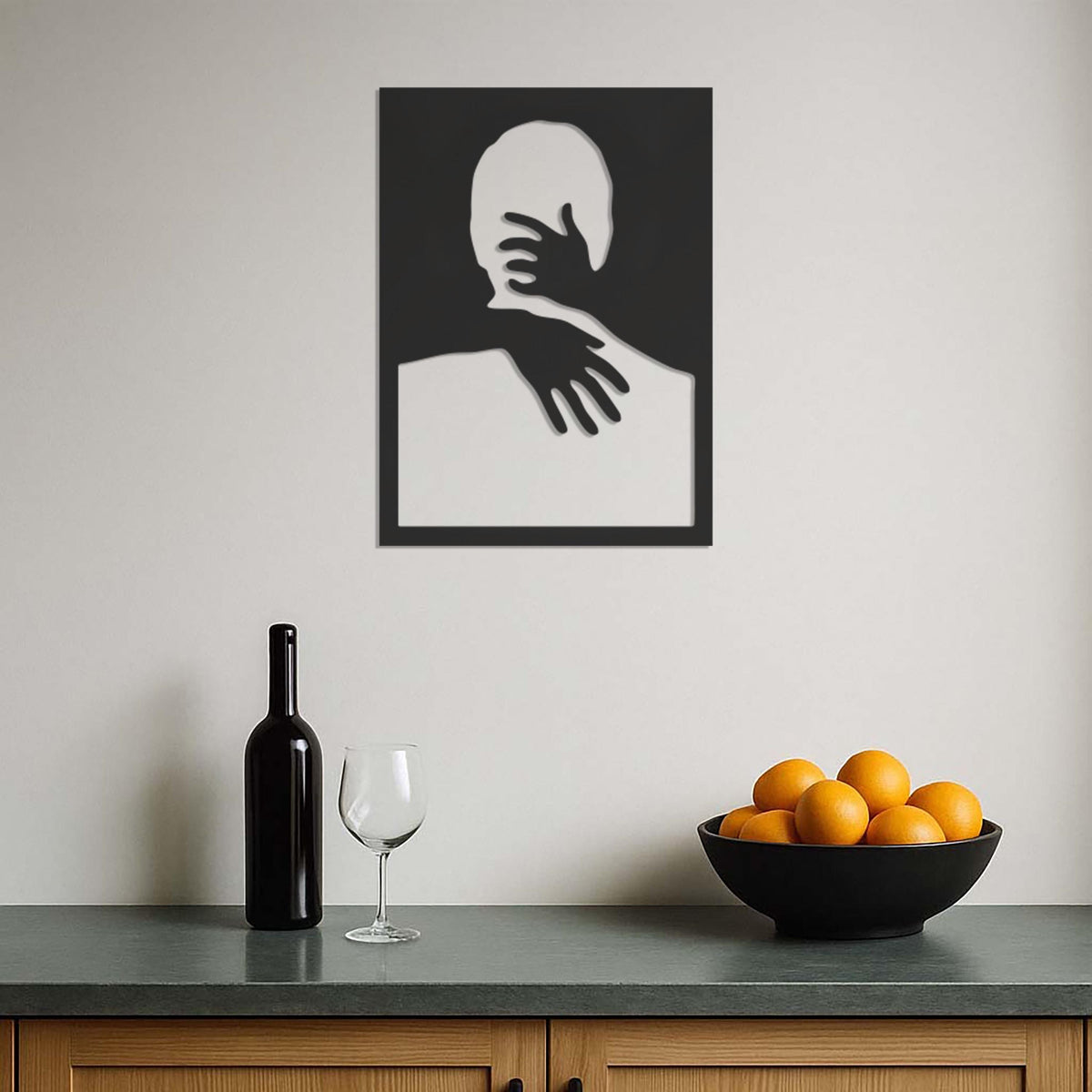 Modern Abstract Hug Metal Wall Art, Emotional Embrace Silhouette Minimal Wall Hanging, Framed Intimate Hug Design For Home Decor, Wall Art