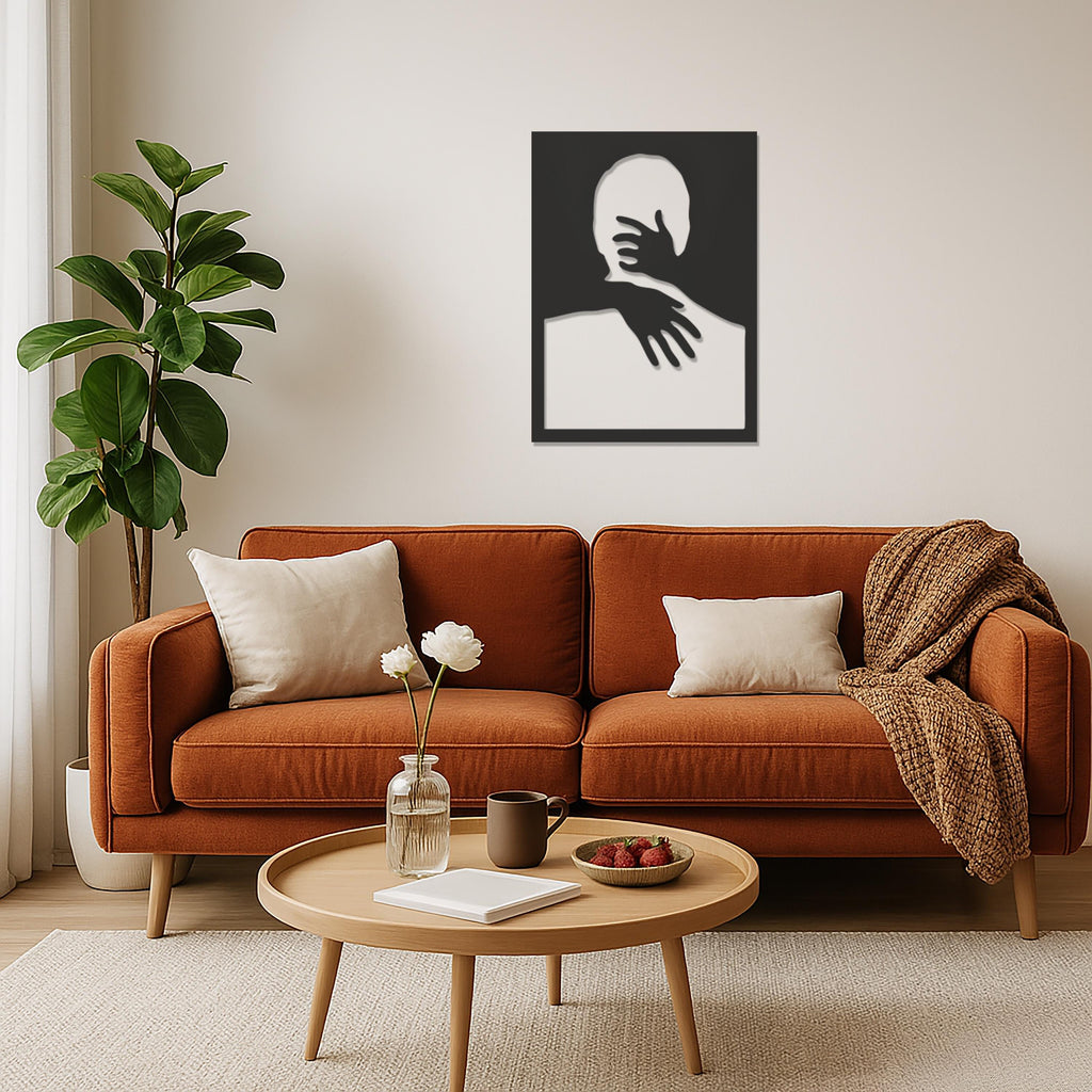 Modern Abstract Hug Metal Wall Art, Emotional Embrace Silhouette Minimal Wall Hanging, Framed Intimate Hug Design For Home Decor, Wall Art
