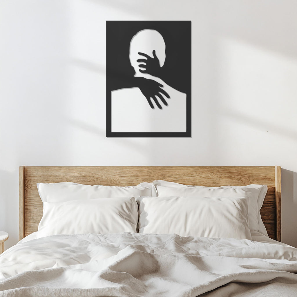 Modern Abstract Hug Metal Wall Art, Emotional Embrace Silhouette Minimal Wall Hanging, Framed Intimate Hug Design For Home Decor, Wall Art